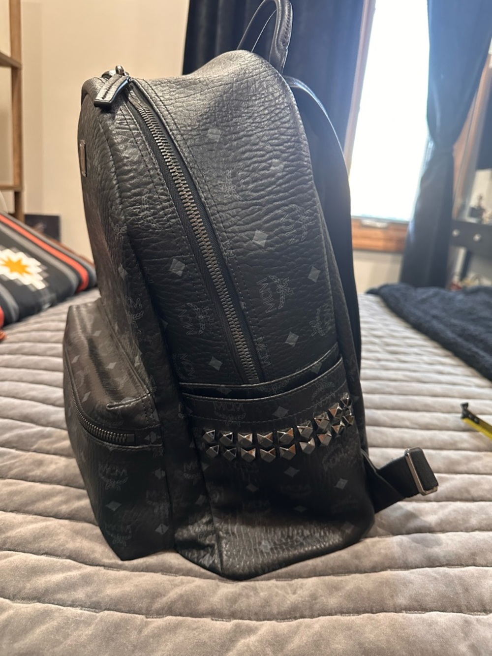 MCM Black Monogram Studded Leather Backpack - Picture 8 of 8